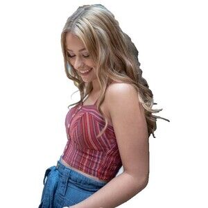 American Eagle Women’s Striped Sleeveless Crop Top Small Pre‑Owned Red Purple